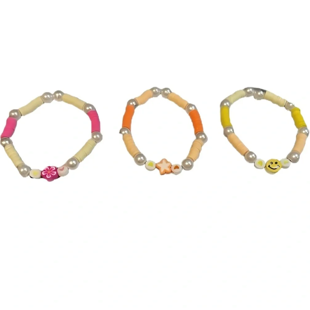 Clay Beaded Bracelets Set of 3 jewelry pearl bright colors floral star